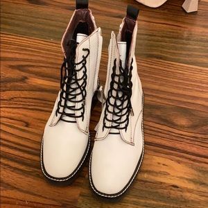 White block lace up boots